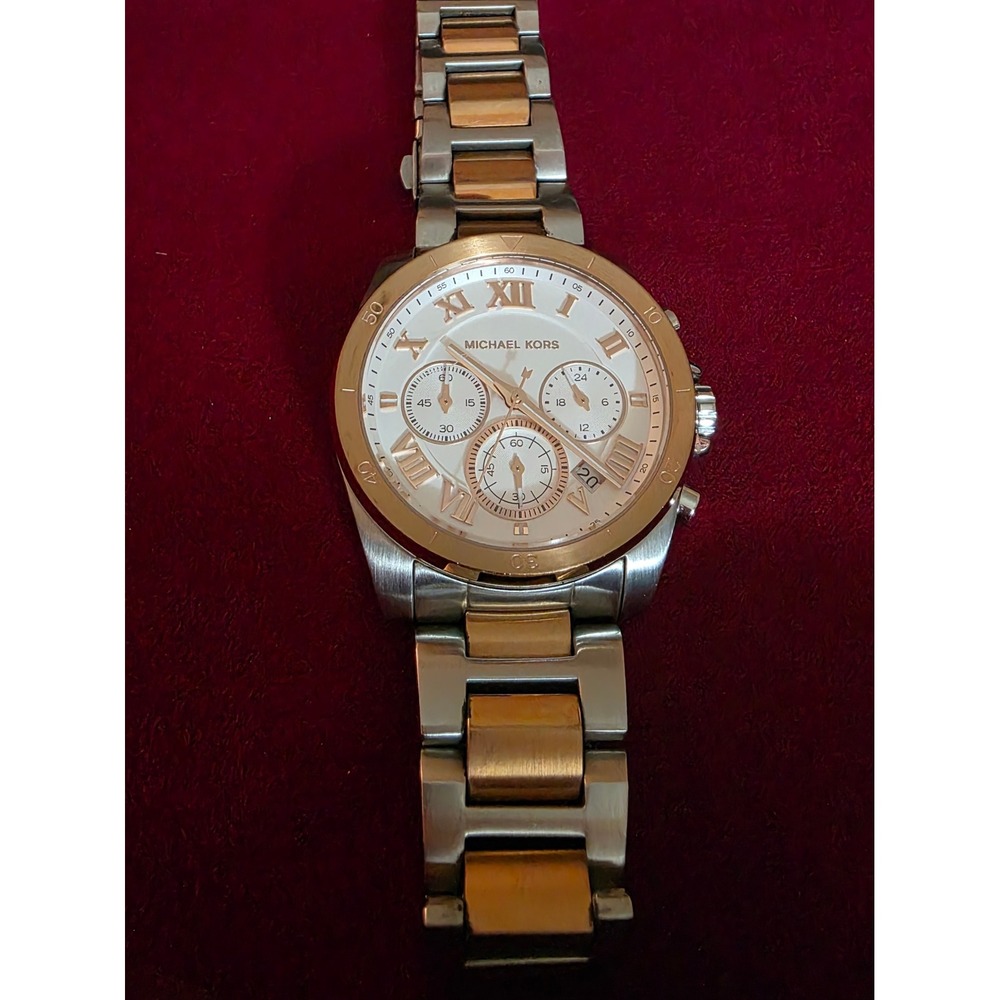 Michael Kors MK6368 Bradshaw Two Tone Rose Gold Silver Chronograph Womens Watch - Picture 2 of 8